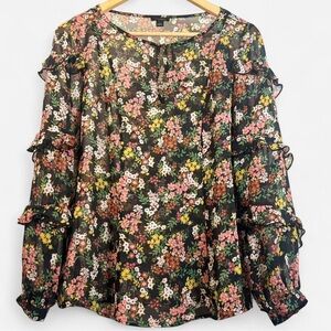 Ann Taylor Floral Ruffle Sleeve Boho Blouse- Small